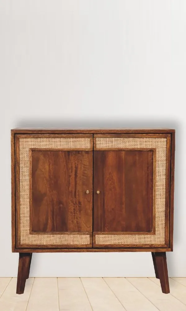 Artisan Furniture wooden cabinet with cane-webbed doors Artisan Furniture wooden cabinet with cane-webbed doors